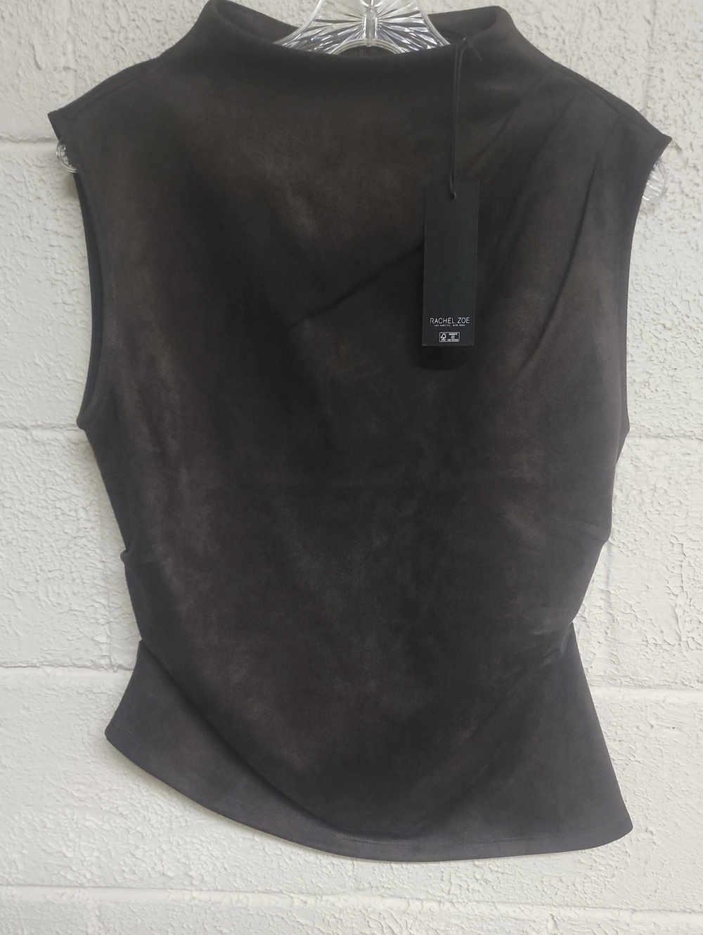 Rachel Zoe Brown Sleeveless Mock Neck Suede-Look Top